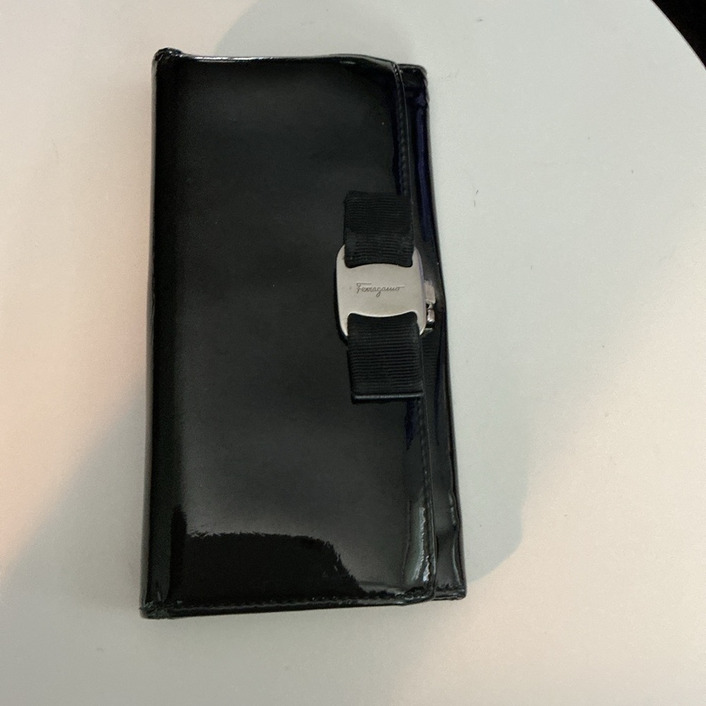 Salvatore Ferragamo Black Patent Leather Bag with Silver Accent